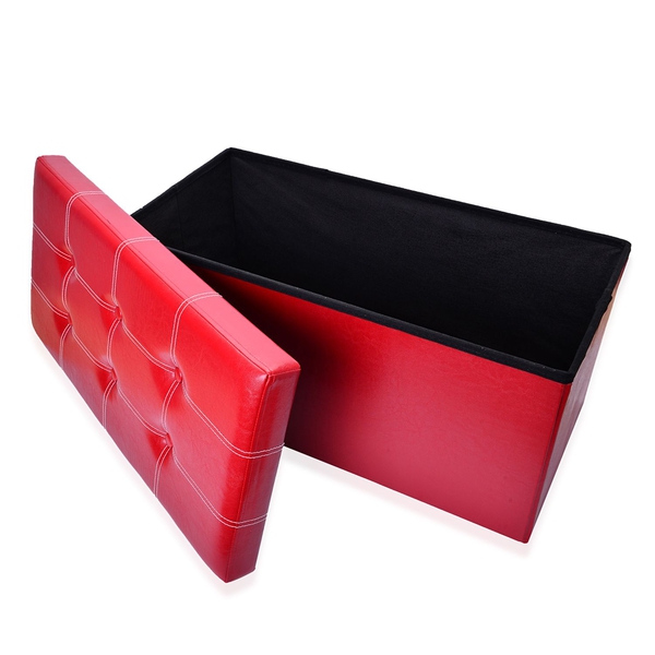 Red Colour Faux Leather Foldable Large Storage Ottoman with Padded Seat  (Size 75x38x38 Cm)