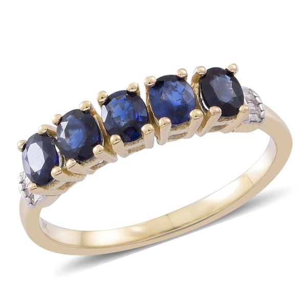 9K Yellow Gold AAA Australian Blue Sapphire (Ovl), Diamond Ring 1.750 Ct.