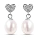 White Freshwater Pearl and Simulated Diamond Earrings (with Push Back) in Rhodium Overlay Sterling S