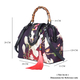 Silk & Leather Magnolia Pattern Bag with Handle Drop and Adjustable Shoulder Strap (Size 28x20x11cm) - Dark Purple