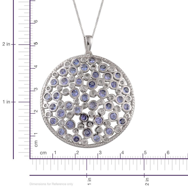 Tanzanite (Rnd), White Topaz Cluster Pendant With Chain in Platinum Overlay Sterling Silver 5.850 Ct.