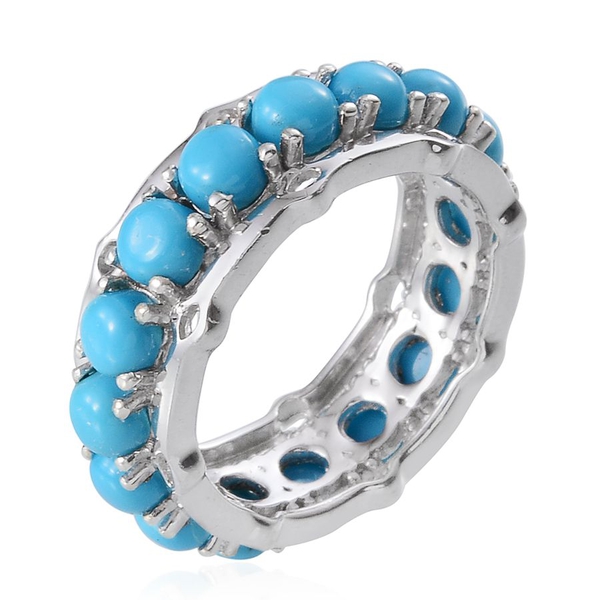 Arizona Sleeping Beauty Turquoise (Rnd) Full Eternity Ring in Platinum Overlay Sterling Silver 5.500 Ct.