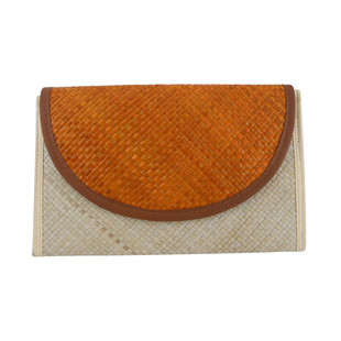 Bali Collection Palm Leaf Woven Clutch Handbags (Size:57x35x25Cm) - Orange and White