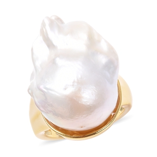 Baroque Pearl Solitaire Ring in Yellow Gold Plated Silver 7.20 Grams