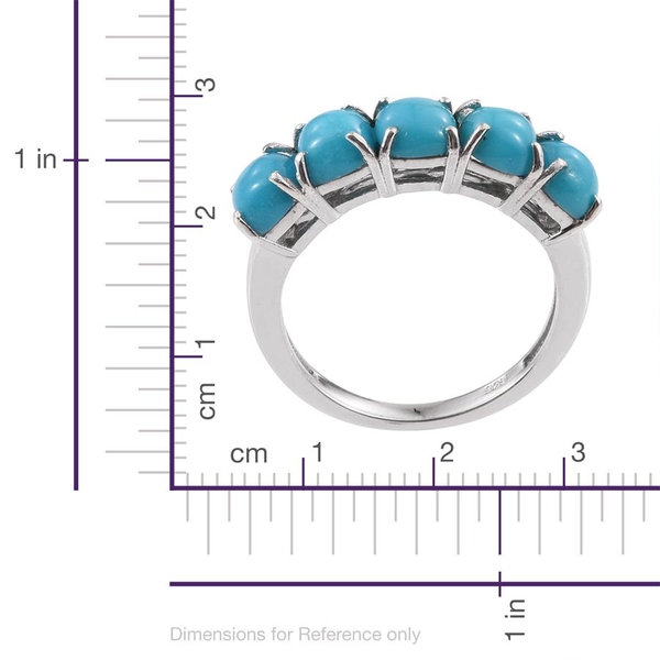 Arizona Sleeping Beauty Turquoise (Cush 5x5 mm) Five Stone Ring in Platinum Overlay Sterling Silver 2.50 Ct.