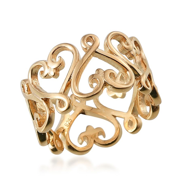 14K Gold Overlay Sterling Silver Hearts Band Ring, Silver wt 4.94 Gms.