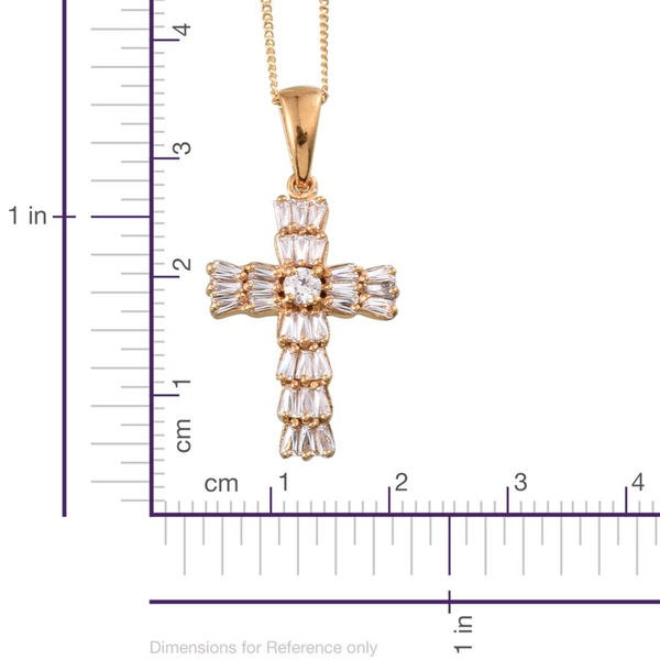 Lustro Stella - 14K Gold Overlay Sterling Silver (Rnd) Cross Pendant With Chain Made with Finest CZ