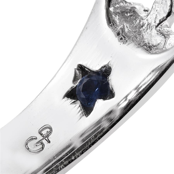 GP Labradorite (Cush 21.70 Ct), Kanchanaburi Blue Sapphire Ring in Platinum Overlay Sterling Silver 21.750 Ct.