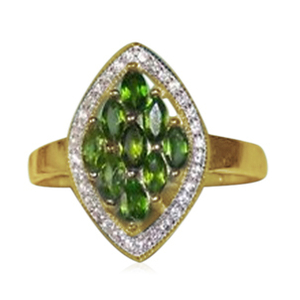 Green Sapphire (Mrq), White Topaz Ring in 14K Gold Overlay Sterling Silver 2.000 Ct.
