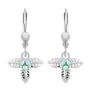 Arizona Sleeping Beauty Turquoise Three Leaf Dangling Earrings (with Lever Back) in Platinum and Gol