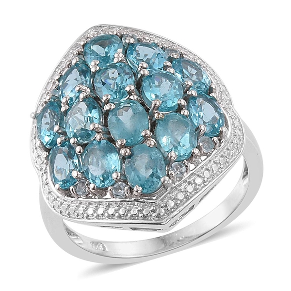 Paraiba Apatite (Ovl) Cluster Ring in Platinum Overlay Sterling Silver 5.000 Ct.