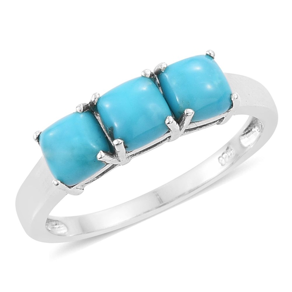 Arizona Sleeping Beauty Turquoise (Cush) Trilogy Ring in Platinum Overlay Sterling Silver 1.750 Ct.