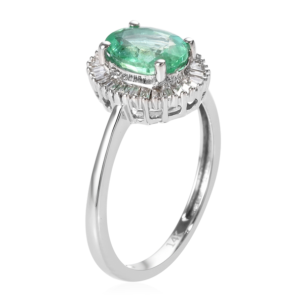 Close Out Deal- 14K White Gold  Boyaca Colombian Emerald (Ovl 8x6 mm), Diamond Ring 1.300 Ct.