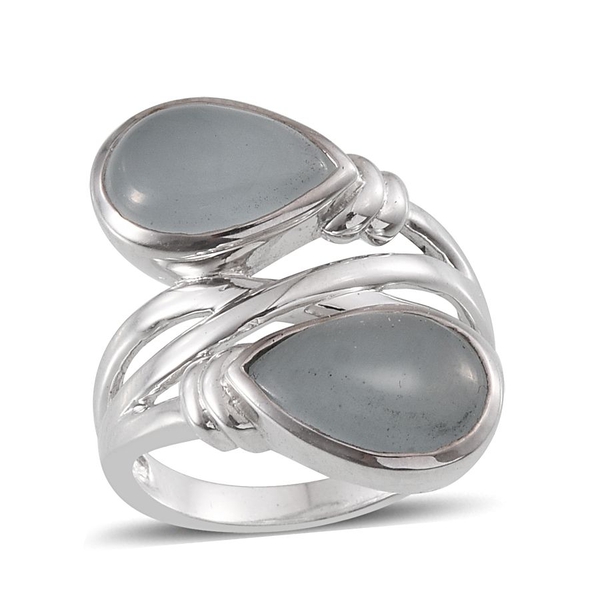 Espirito Santo Aquamarine (Pear) Crossover Ring in Platinum Overlay Sterling Silver 6.500 Ct.
