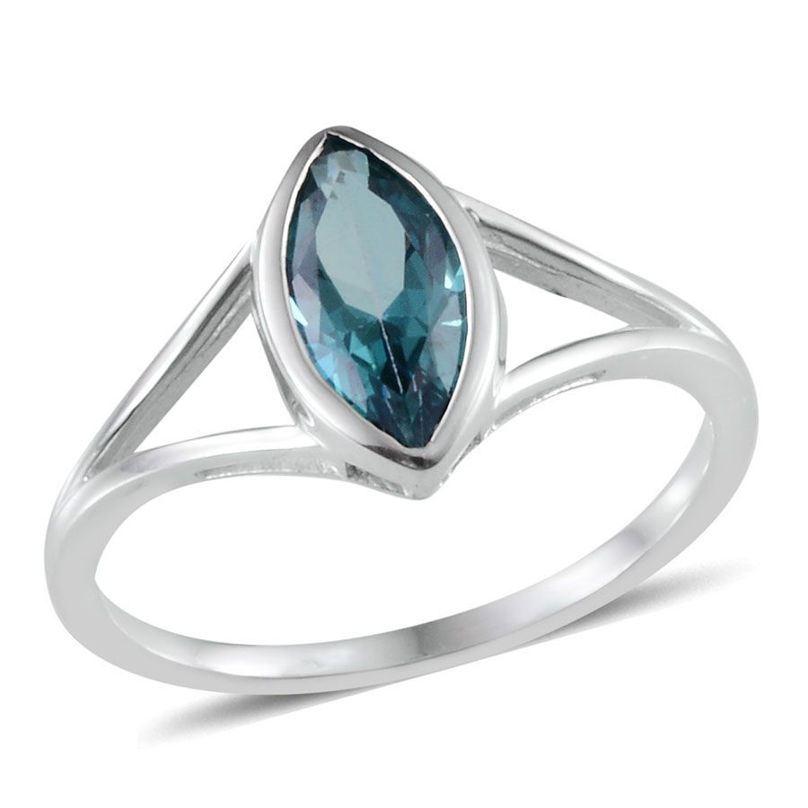 Signity Teal Topaz (Mrq) Solitaire Ring in Platinum Overlay Sterling Silver 1.750 Ct.