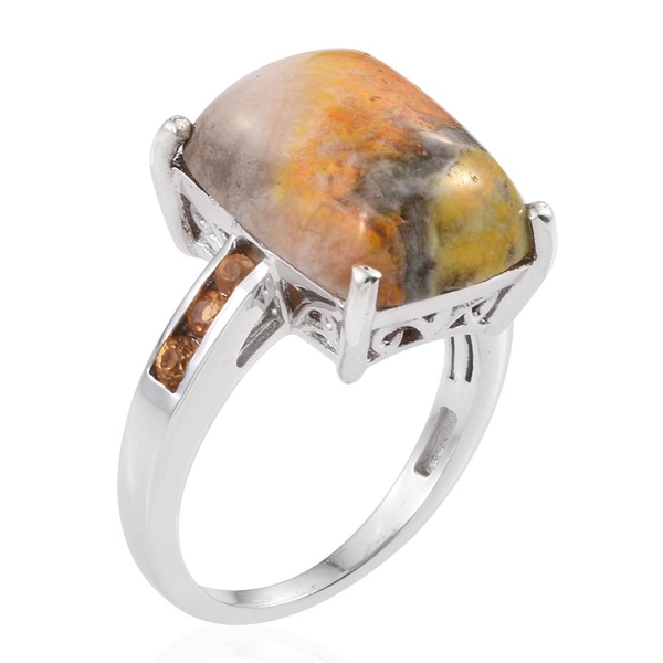 Bumble Bee Jasper (Cush 9.25 Ct), Yellow Sapphire Ring in Platinum Overlay Sterling Silver 9.500 Ct.