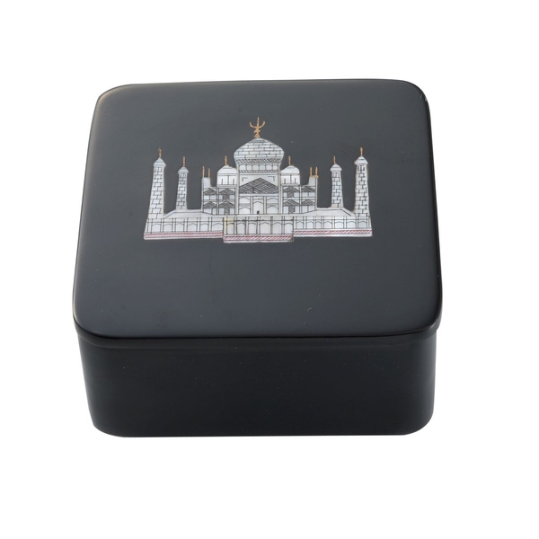 Soapstone Black Square Box With Beautiful Taj Mahal (Size 4x4)