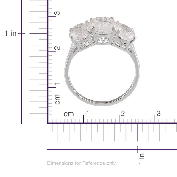 White Crackled Quartz (Ovl 2.75 Ct) 3 Stone Ring in Platinum Overlay Sterling Silver 6.500 Ct.