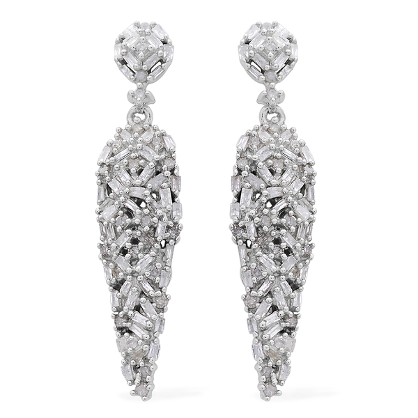 Diamond (Bgt) Earrings (with Push Back) in Platinum Overlay Sterling Silver 1.000 Ct.