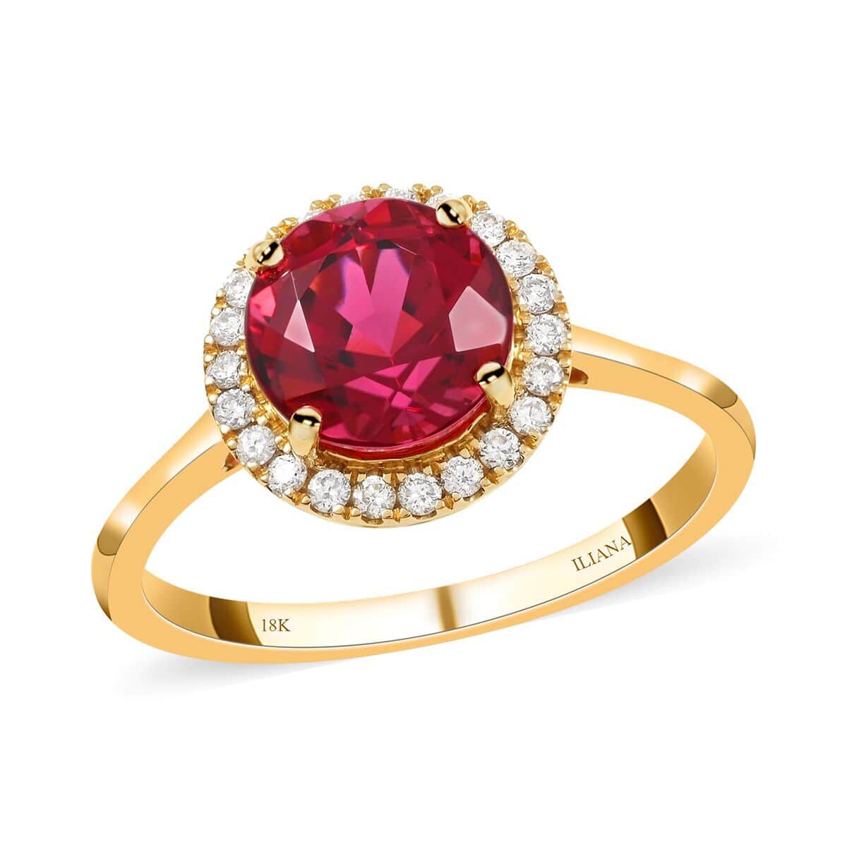 Certified and Appraised ILIANA 18K Yellow Gold AAA Ouro Fino Rubellite and Diamond SI GH Halo Ring G
