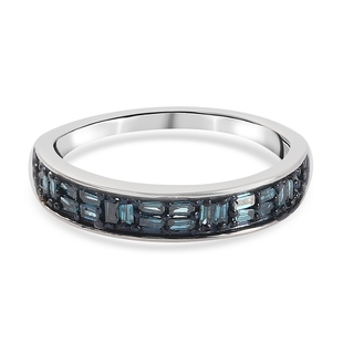 Blue Diamond Band Ring in Platinum Overlay Sterling Silver 0.240 Ct.