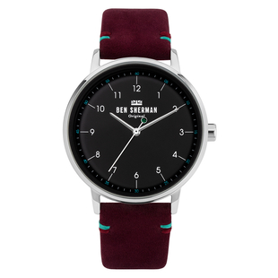 BEN SHERMAN Black Dial Watch with Mulberry Leather Strap