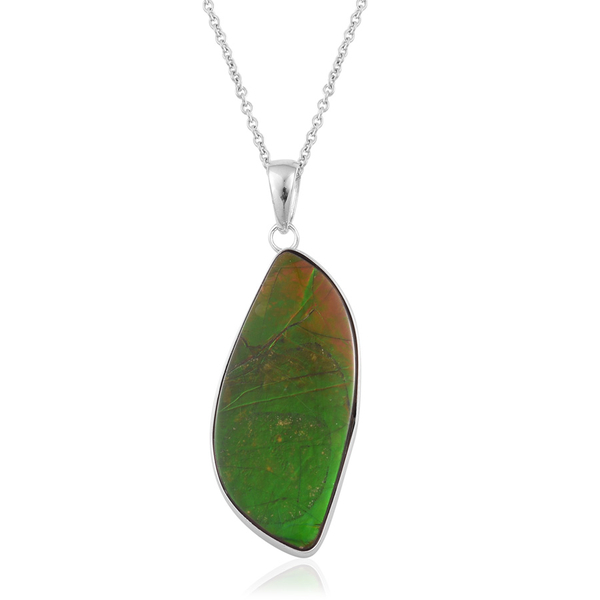 Canadian Ammolite Pendant With Chain in Rhodium Plated Sterling Silver 18.410 Ct.