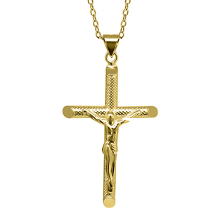 NY Close Out Deal - Crucifix Pendant with Chain (Size-18) in Gold Overlay Sterling Silver