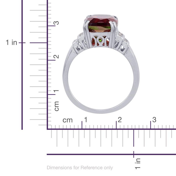 Bi-Colour Tourmaline Quartz (Cush 6.75 Ct), Diamond Ring in Platinum Overlay Sterling Silver 6.900 Ct.