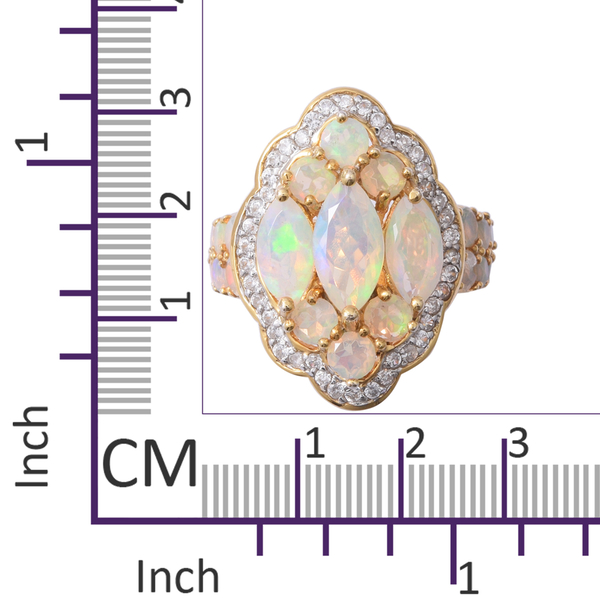 Premium Collection- Ethiopian Welo Opal (Mrq 12x6 mm), Natural Cambodian Zircon Ring in Rhodium and Yellow Gold Overlay Sterling Silver 4.700 Ct, Silver wt 8.00 Gms.
