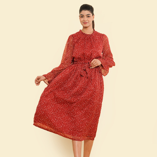 TAMSY Printed Dress (Size M, 12-14) - Red