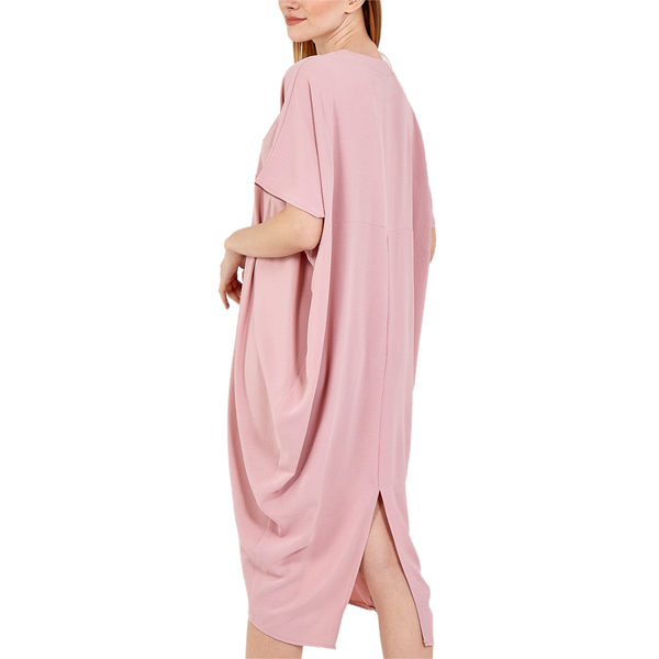 Nova of London Oversized V-Neck Back Slit Detail Midi Dress in Pink (Size S/M; 10-14)