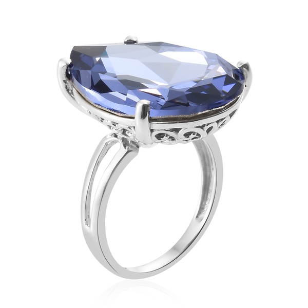 J Francis  - Tanzanite Colour Crystal (Pear 30x20 mm) Ring in Platinum Overlay Sterling Silver, Silver wt 6.12 Gms.