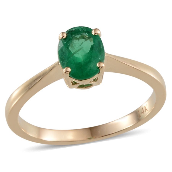 14K Yellow Gold Kagem Zambian Emerald (Ovl) Solitaire Ring 0.750 Ct.