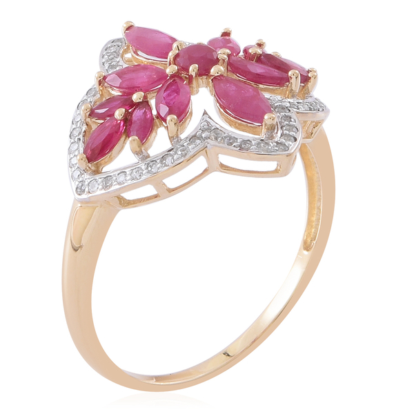 Designer Inspired 9K Yellow Gold AAA Ruby (Rnd), Natural Cambodian Zircon Ring 3.500 Ct.
