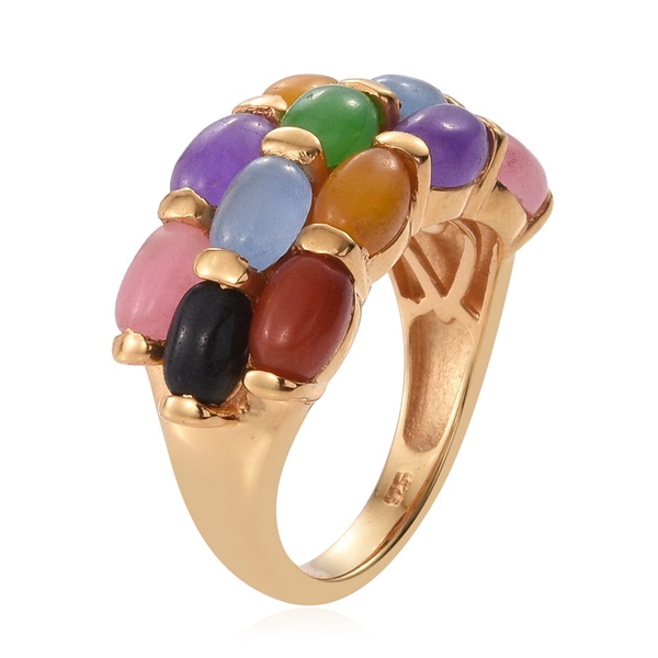 Jade Preview Special- Yellow, Red, Purple, Blue, Pinik, Black and Green Jade (Ovl) Ring in 14K Gold Overlay Sterling Silver 8.750 Ct