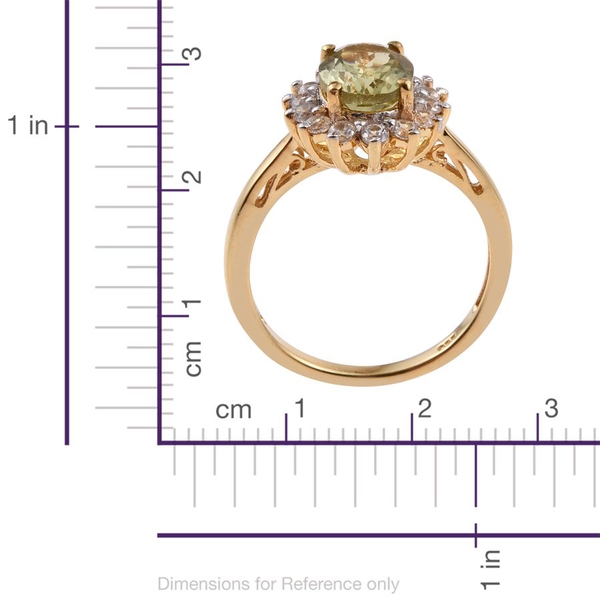 Natural Canary Apatite (Ovl 2.00 Ct), Natural Cambodian Zircon Ring in 14K Gold Overlay Sterling Silver 2.500 Ct.