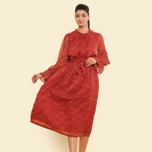 TAMSY Printed Dress (Size XXL, 24-26) - Red