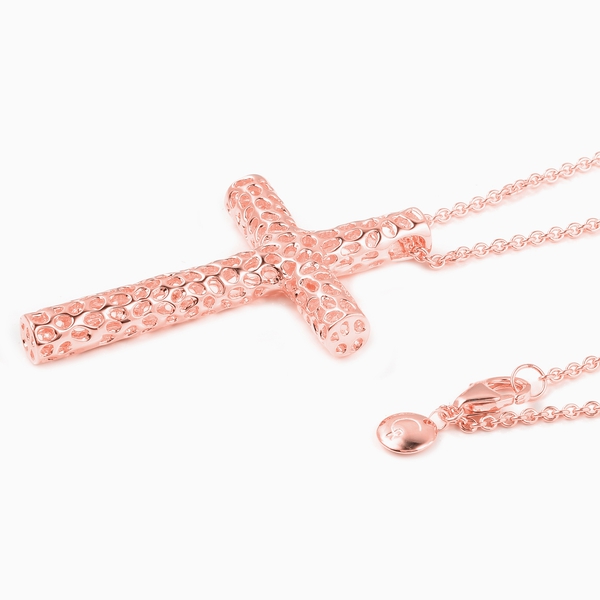 RACHEL GALLEY Rose Gold Overlay Sterling Silver Cross Pendant With Chain (Size 30), Silver wt 14.09 Gms.