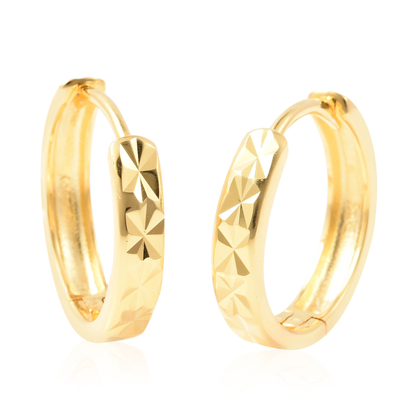 Yellow Gold Overlay Sterling Silver Diamond Cut Hoop Earrings (with Clasp), Silver wt 3.50 Gms