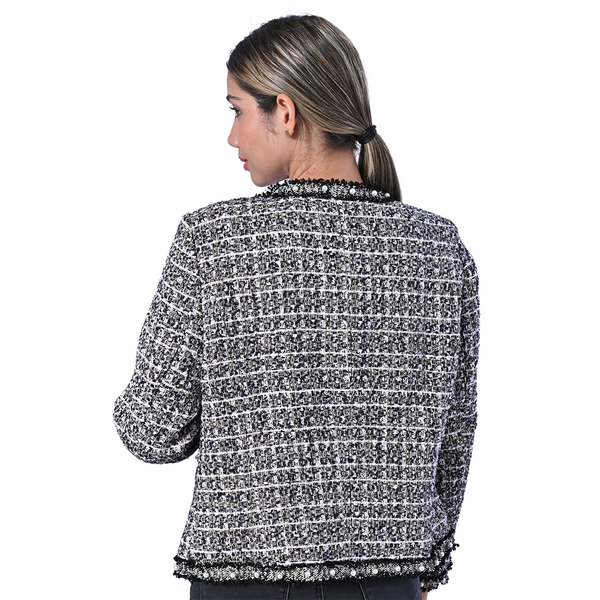 LA MAREY Pearl Embellished Tweed Jacket (Size S, 8-10) - Black & White - CB 21.5in