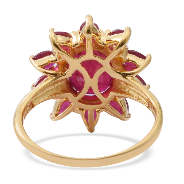 African Ruby (Ovl 5.00 Ct) Flower Ring in 14K Gold Overlay Sterling Silver 7.250 Ct.