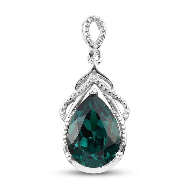 Lustro Stella - Emerald Colour Crystal Solitaire Pendant in Platinum Overlay Sterling Silver