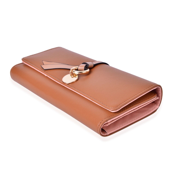 Tan Colour Ladies Wallet with Multiple Card Slots and Knot Charm (Size 19X9X3 Cm)