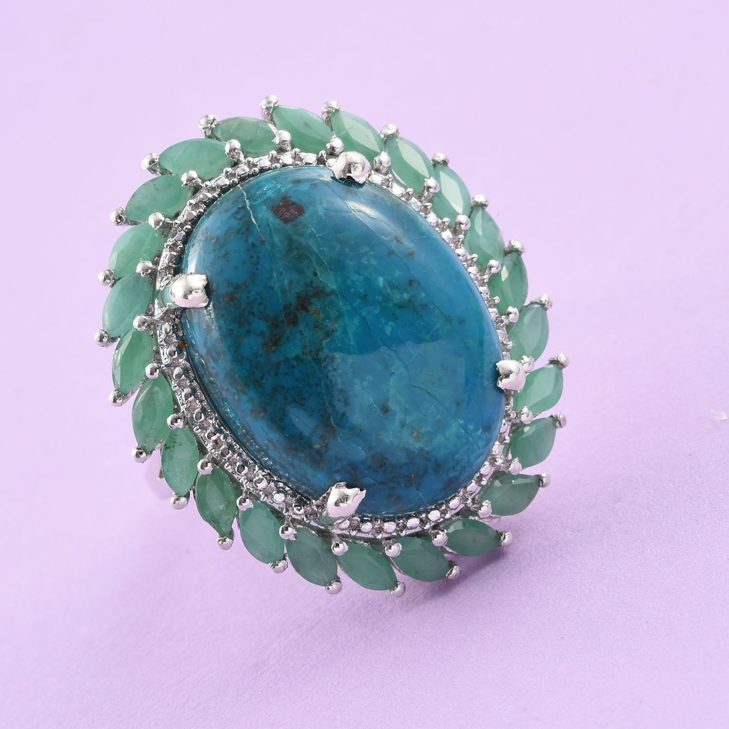 Natural Rare Opalina (Ovl 13.75 Ct), Brazilian Emerald Ring in Platinum Overlay Sterling Silver 14.900 Ct.