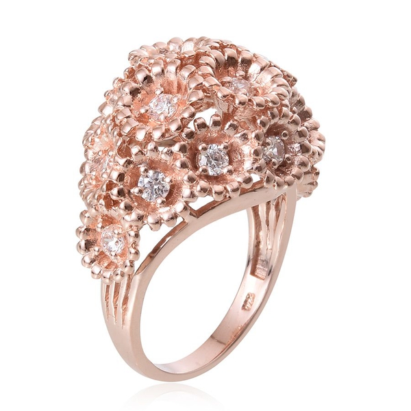 Lustro Stella - Rose Gold Overlay Sterling Silver (Rnd) Ring Made with Finest CZ