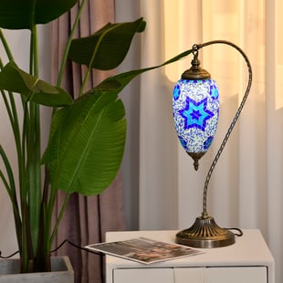 Handmade Water Drop Turkish Mosaic Table Lamp with Bronze Base Red & Multi