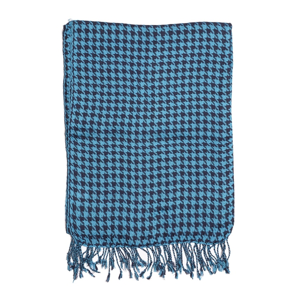 Houndstooth Pattern Blue and Black Colour Scarf (Size 180x70 Cm)