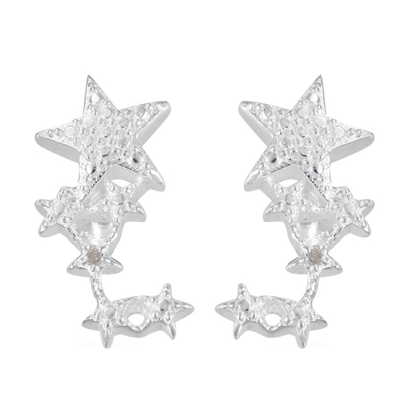 Diamond (Rnd) Star Earrings (with Push Back) in Sterling Silver