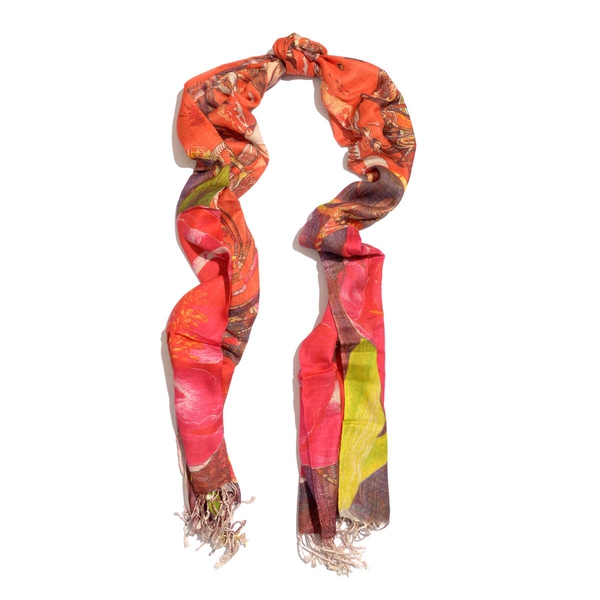 Digital Horse Printed Red and Multi Colour Scarf (Size 180x70 Cm)